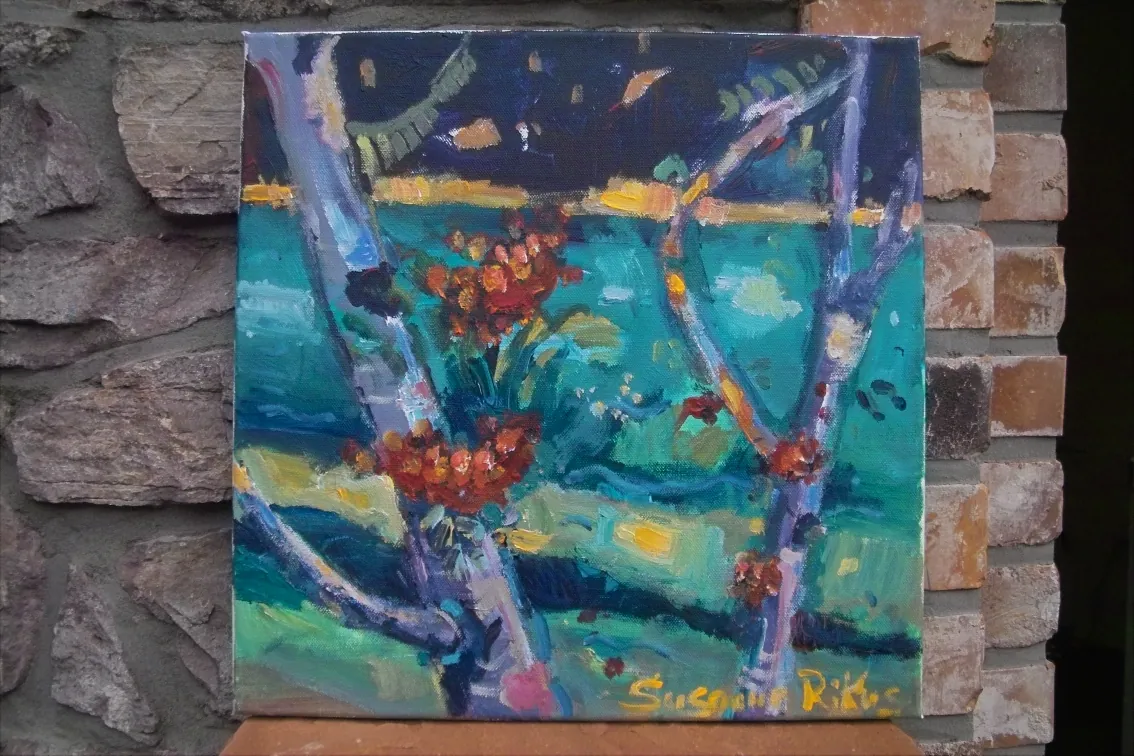 Blüten in Tirol – Acrylic on canvas, 50 × 50 × 2 cm – Susanne Rikus