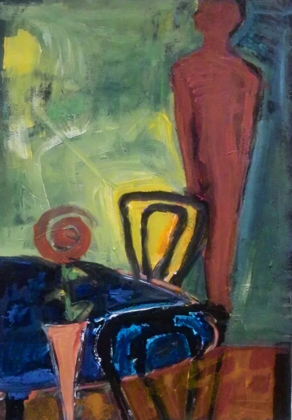Cafe Man – Acrylic on paper, 120 × 60 cm – Susanne Rikus