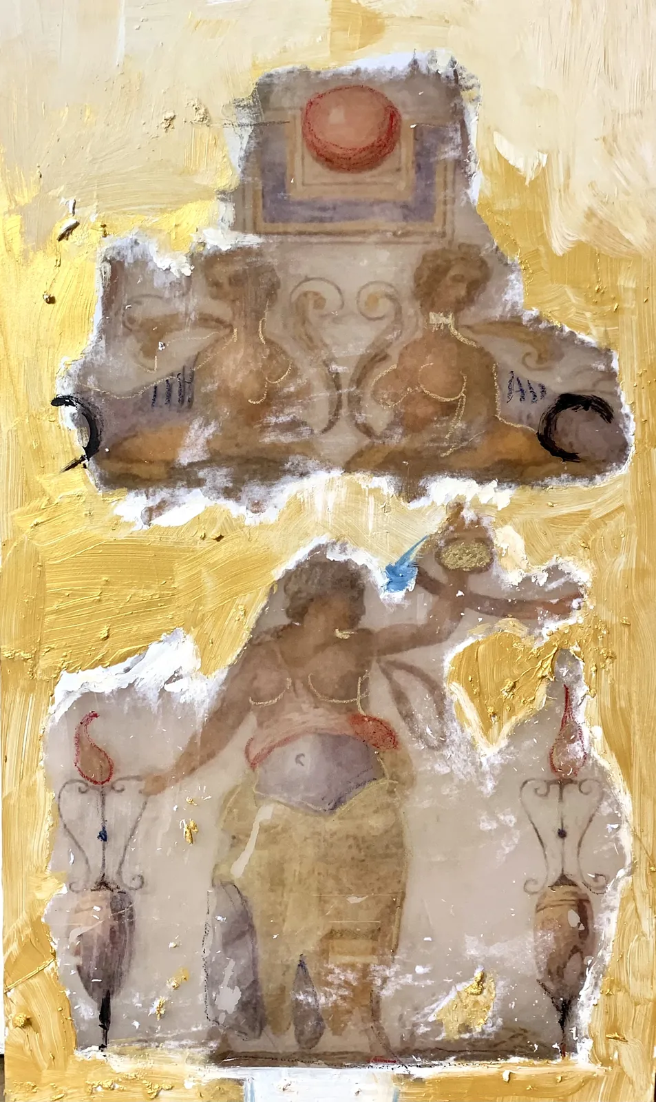 Gaia – Transfer technique, mixed media on acrylic glass, 180 × 50 cm – Susanne Rikus