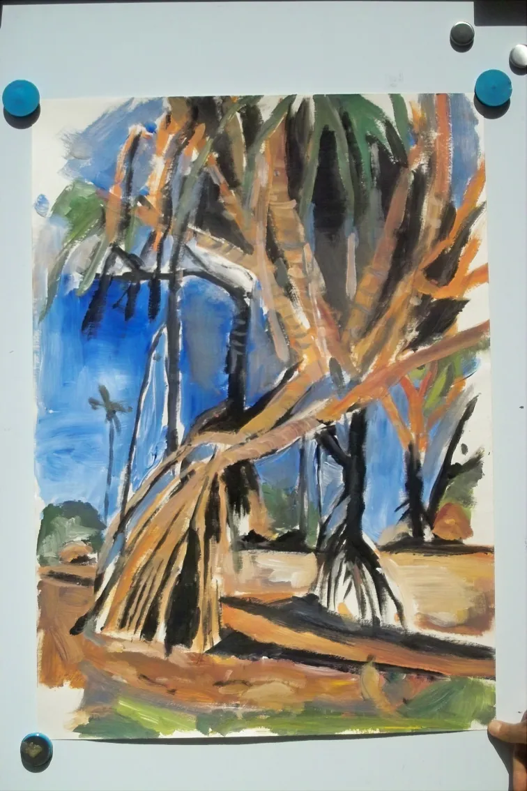 Hula Trees-Hawaii 2 – Acrylic on paper, 70 × 50 cm – Susanne Rikus