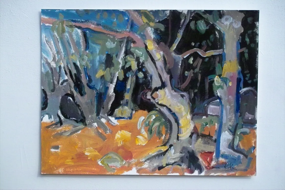 Kee Beach-Dancing Trees – Acrylic on paper, 40 × 50 cm – Susanne Rikus