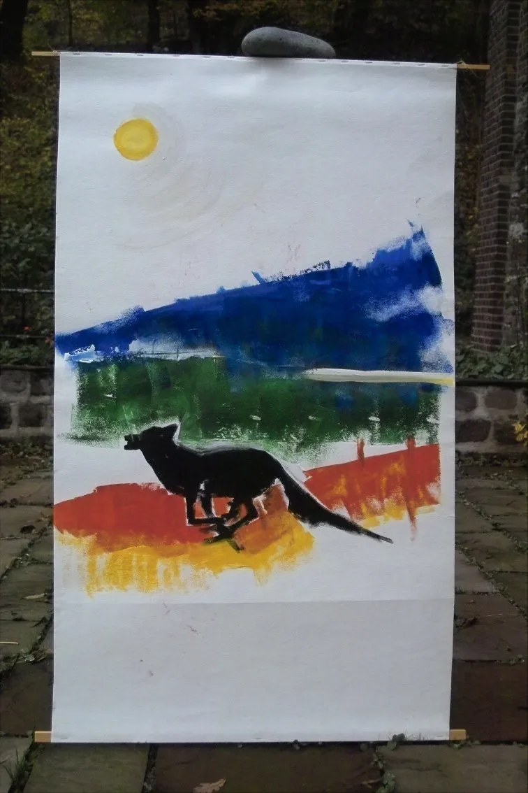 Kojote – Acrylic on paper, 210 × 60 cm – Susanne Rikus