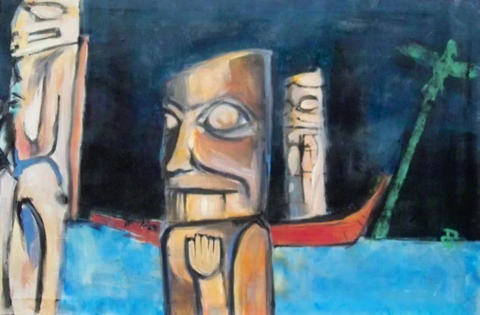 Sharmanic River, Totem – Acrylic on canvas, 100 × 150 × 2 cm – Susanne Rikus