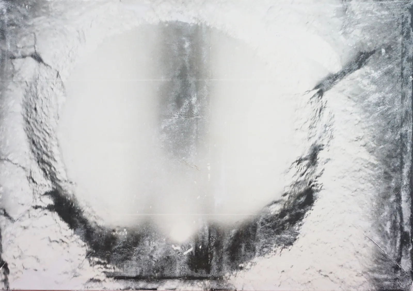 Water temple sardinia -tempio pozzo 3 – Transfer technique, mixed media on canvas, 70 × 100 × 2 cm – Susanne Rikus