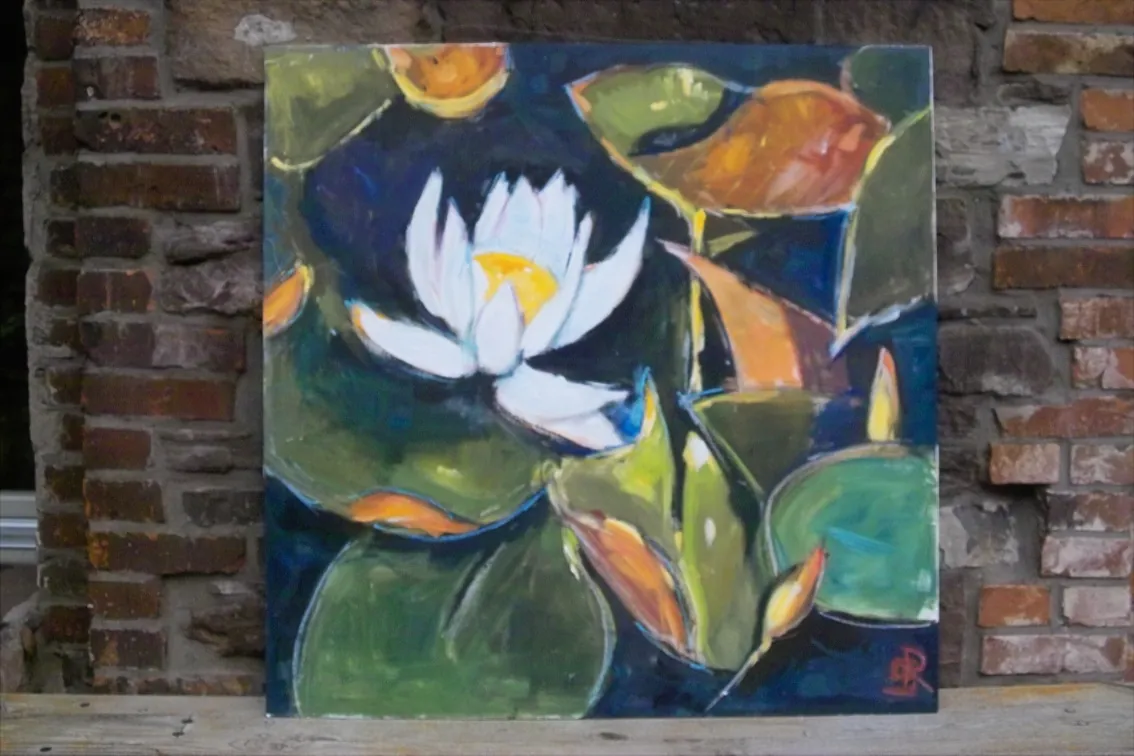 Waterlilly – Acrylic on board, 100 × 100 cm – Susanne Rikus