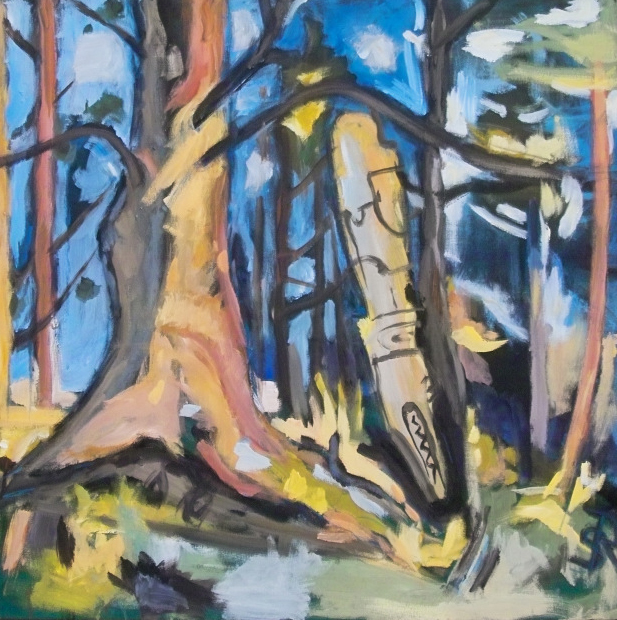 Totem-Queen Charlotte`s island – Acrylic on canvas, 100 × 100 × 2 cm – Susanne Rikus