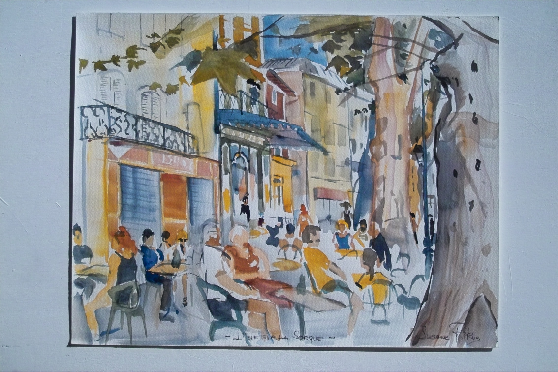 Lísle sur la sorgue france-Provence 4 – Watercolor on paper, 40 × 60 cm – Susanne Rikus