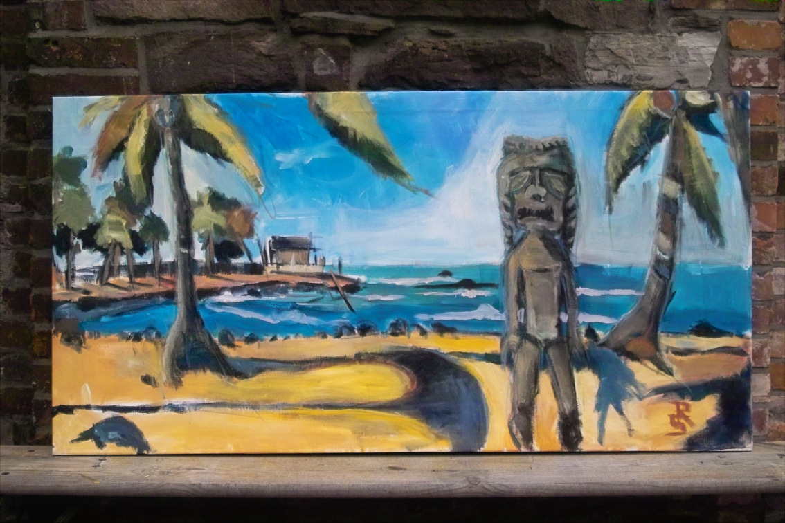 Place of refuge, Big Island, Hawaii – Acrylic on board, 60 × 120 × 2 cm – Susanne Rikus