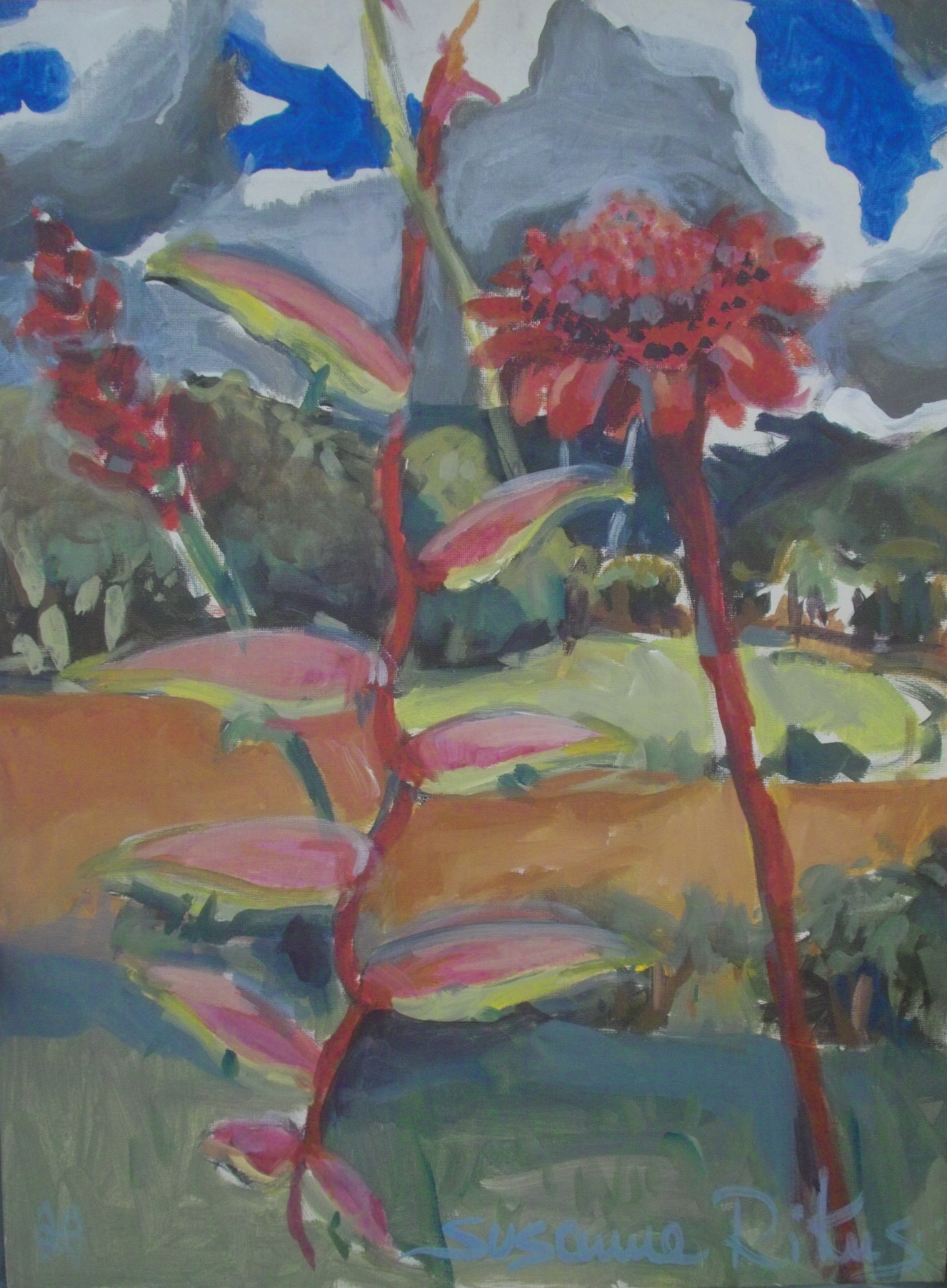 Hawaiian Flowers – Acrylic on canvas, 70 × 50 × 2 cm – Susanne Rikus
