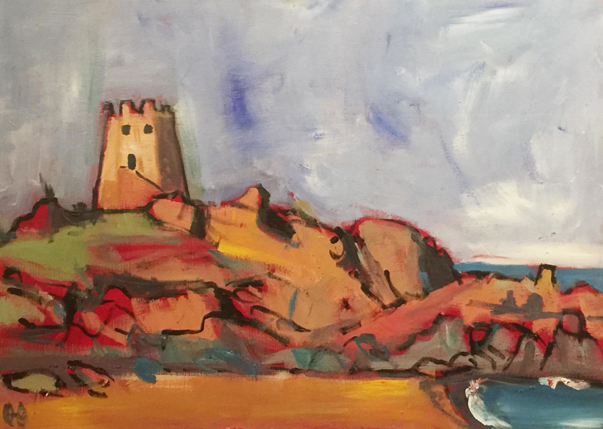 Torre di Barisardo Sardinia – Acrylic on canvas, 50 × 70 × 2 cm – Susanne Rikus