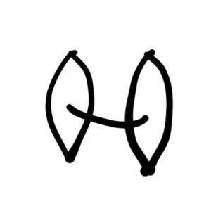 Abstraktes schwarzes Symbol von Susanne Rikus – künstlerisches Monogramm mit organischen Linien